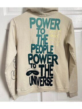 Free City Hoodie Power to The People The Universe RARE Cream Colorful Sz 1 Small